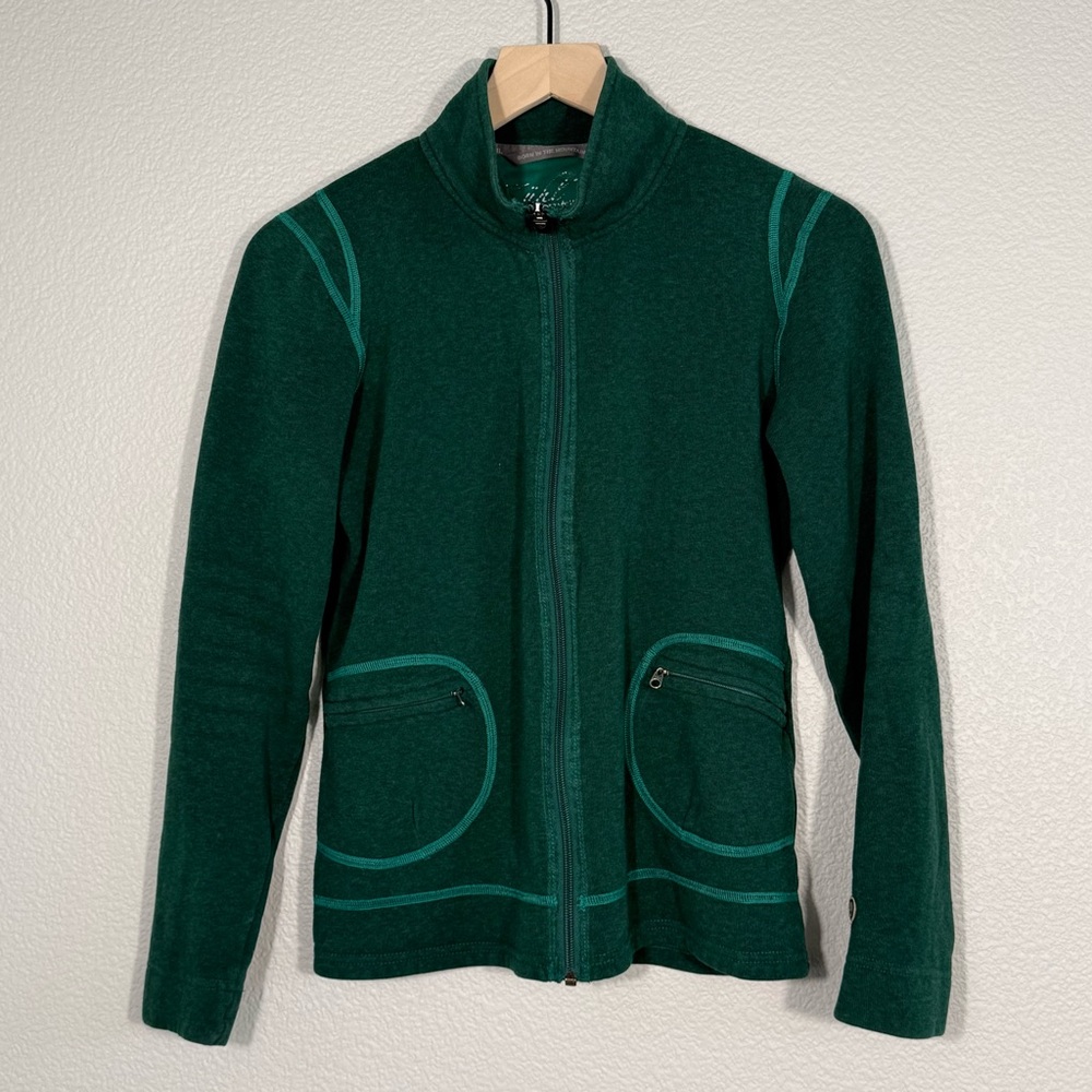 Kuhl Women's Dark Green Zip-Up Sweater with Teal Trim